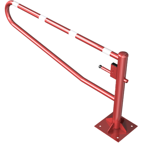 Swiveling gates | to be fixed by plugs, hot-dip galvanized and red coated with white reflecting rings | total width: 2000 mm | with Euro profile cylinder lock